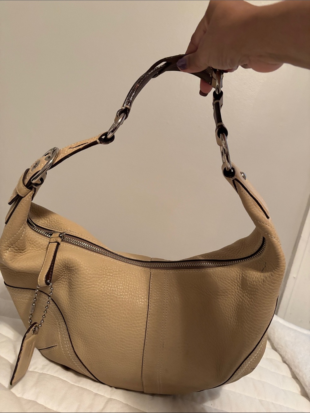 Coach Pebbled Leather Hobo Bag - Tan